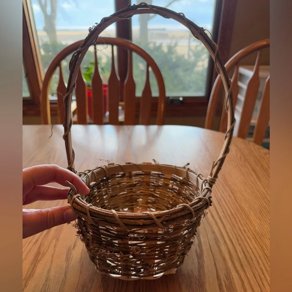 Vintage Twig Basket with Handle